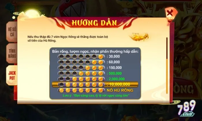 Hũ Rồng trong game bắn cá 789Club có hệ số thưởng cực lớn